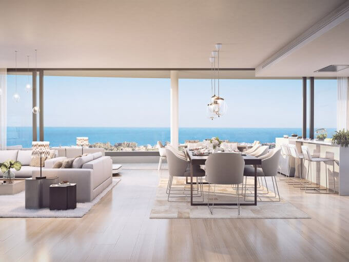 Salón con Vistas al Mar de Ático en venta en Higueron Oeste, Costa del Sol, España
