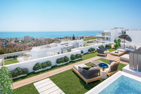 Terraza con vistas al mar de apartamento de nueva construcción en Marbella