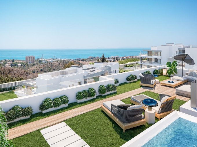 Terraza con vistas al mar de apartamento de nueva construcción en Marbella