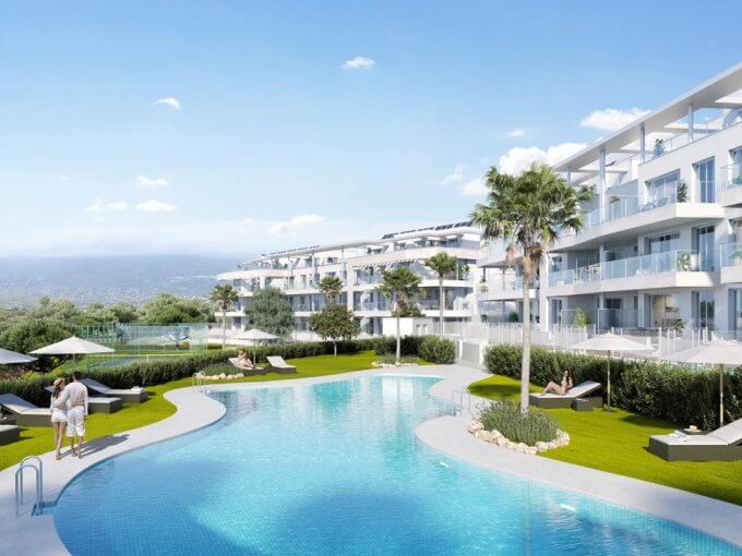 Outdoor pool in new complex with Modern Apartments and Penthouses for sale in Lagunas de Mijas