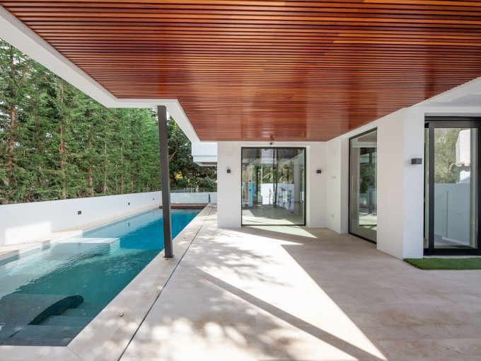 Pool area Beachside villa contemporary for sale Golden Mile