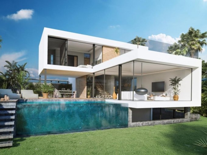 Zona de piscina de Moderna Villa en Primera Línea de Golf en venta en El Campanario