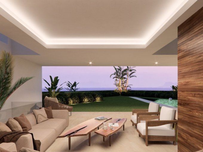 Sala de estar Villa a estrenar en venta en la Milla de Oro, Costa del Sol