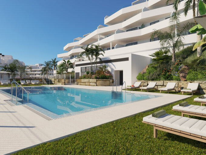 Pool area Off plan apartments Estepona for sale