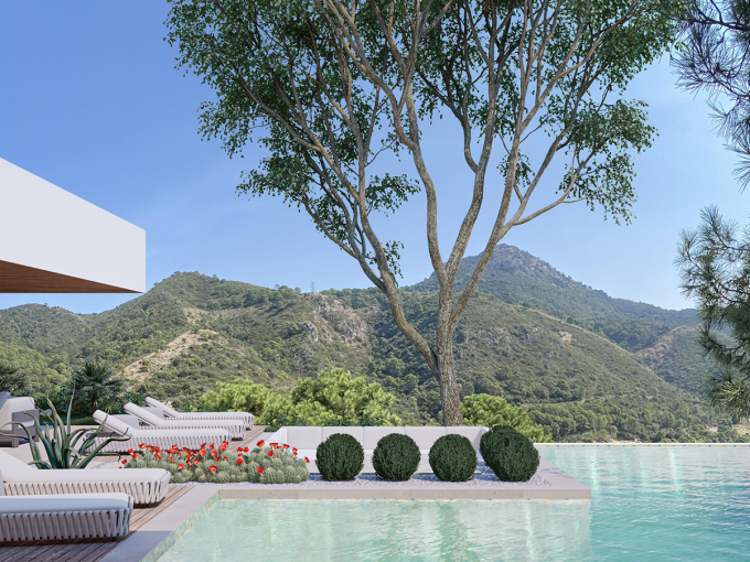 Piscina Villa de diseño contemporáneo en Monte Mayor, Benahavis en venta