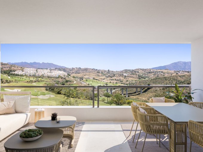 Terrace view Frontline Golf Apartment for Sale in Calanova Golf, Spain