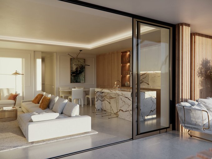 Apartamento sobre plano con puerta de cristal en venta en Marbella