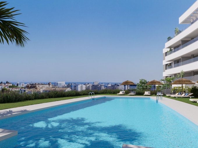 Piscina Sobre Plano Apartamento Nuevo en Estepona en venta