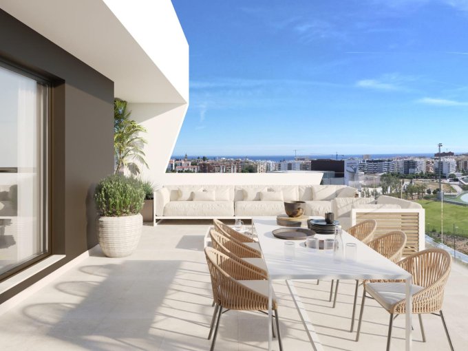 Solarium Nuevo apartamento moderno con vistas al mar en Estepona en venta