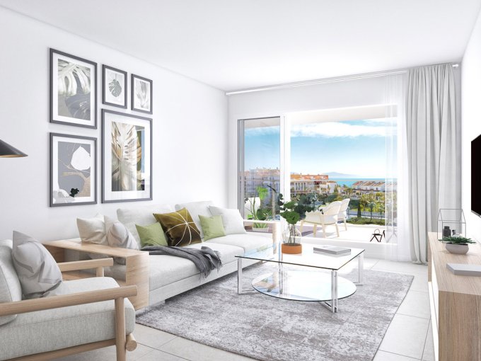Living room New Built Apartment in Manilva for sale