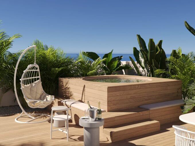 Jacuzzi Beachfront Townhouse in Hawaiian style in Marbella for sale