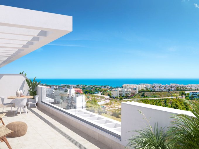 Terrace view New Built Apartment in La Cala de Mijas for sale