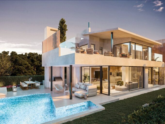 Pool area New Villa for Sale with Panoramic Sea Views in El Higueron. Property for sale in Marbella.