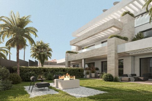 Garden view New Premium Coastal Apartment for Sale Estepona. Property for sale in Marbella.