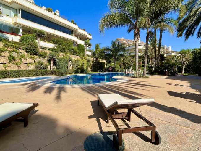 Pool area Ground Floor Apartment for Sale in Lomas del Rey. Real estate for sale in Marbella.