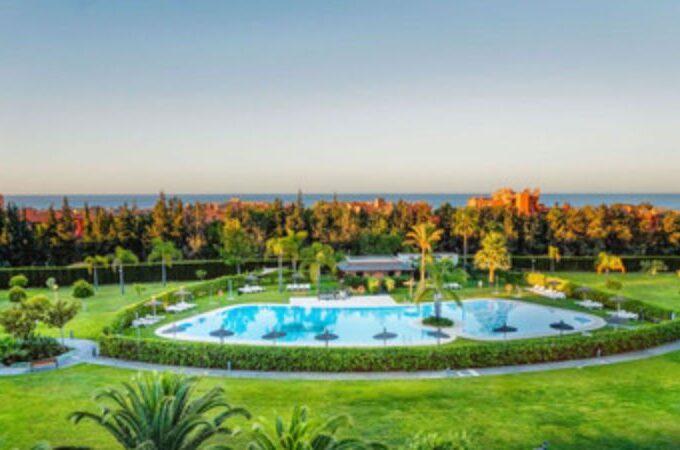 Pool area Garden Apartment for Sale on the New Golden Mile. Property for sale in Marbella.
