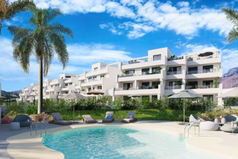 Pool New Modern Apartment for Sale in Estepona. Real estate for sale in Marbella.