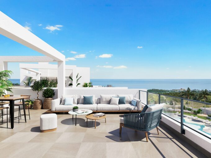 Terrace New Modern Apartment for Sale in Estepona. Real estate for sale in Marbella.