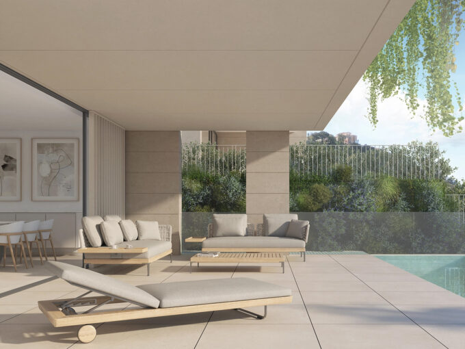 Covered terrace New Garden Apartment with Private Pool for Sale in Elviria, Marbella