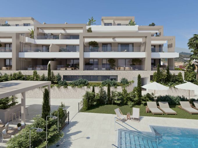 Outdoor area Newly Built Apartment in Estepona for Sale. Property for sale in Marbella.