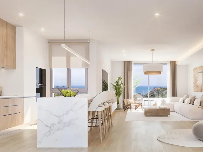 Living room New Apartment in Manilva for Sale. Real estate for sale in Marbella.