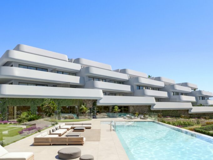 Pool area New Built Apartment for Sale in Casares Golf. Property for sale in Marbella.
