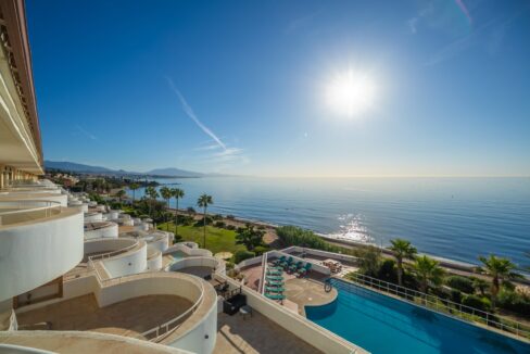 Terrace view Beachfront Penthouse with Panoramic Views in Estepona for Sale