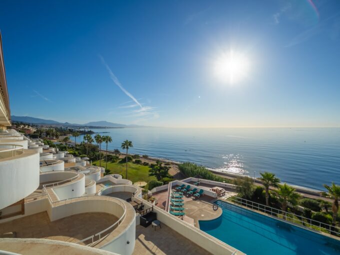 Terrace view Beachfront Penthouse with Panoramic Views in Estepona for Sale