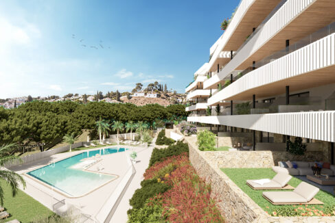 Pool area New Built Apartment for Sale in Mijas, Costa del Sol, Spain