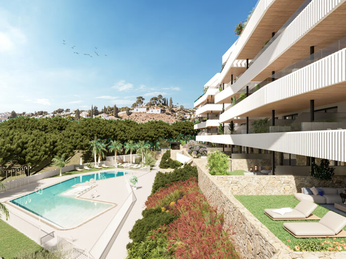 Pool area New Built Apartment for Sale in Mijas, Costa del Sol, Spain