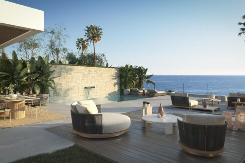 Terrace New Beachfront Villa for Sale in Mijas Costa, Marbella