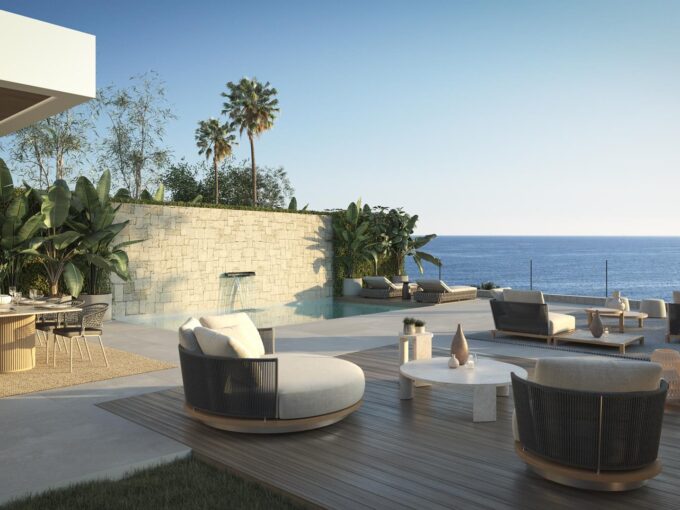 Terrace New Beachfront Villa for Sale in Mijas Costa, Marbella