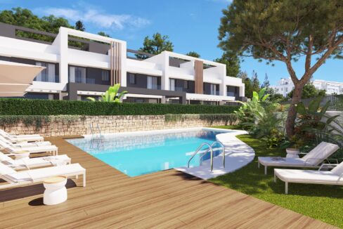 Pool area Newly Built Townhouse in El Chaparral, Mijas, Costa del Sol