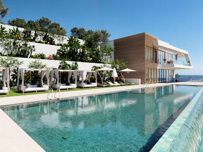 Pool area New Built Townhouse for Sale in Elviria, Marbella, Spain