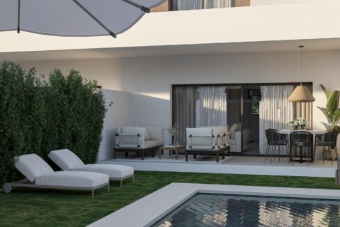 Pool area New Built Townhouse for Sale in Estepona, Marbella, Spain