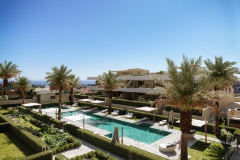 Pool area New Contemporary Apartment for Sale in Estepona, Marbella