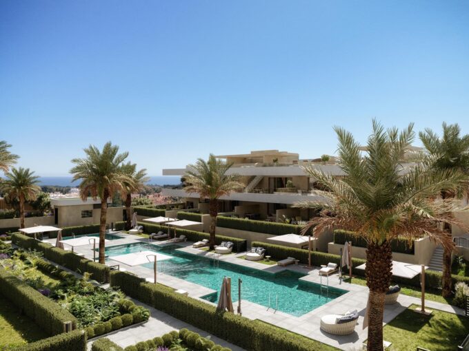Pool area New Contemporary Apartment for Sale in Estepona, Marbella