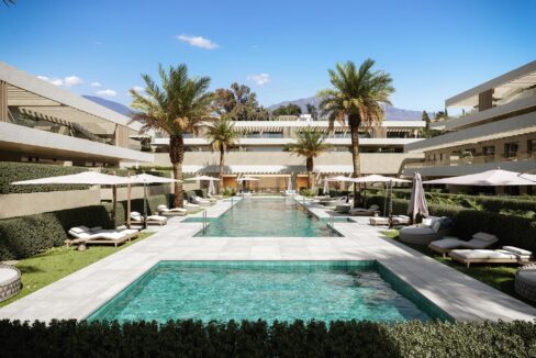 Swimming pools New Contemporary Apartment for Sale in Estepona, Marbella