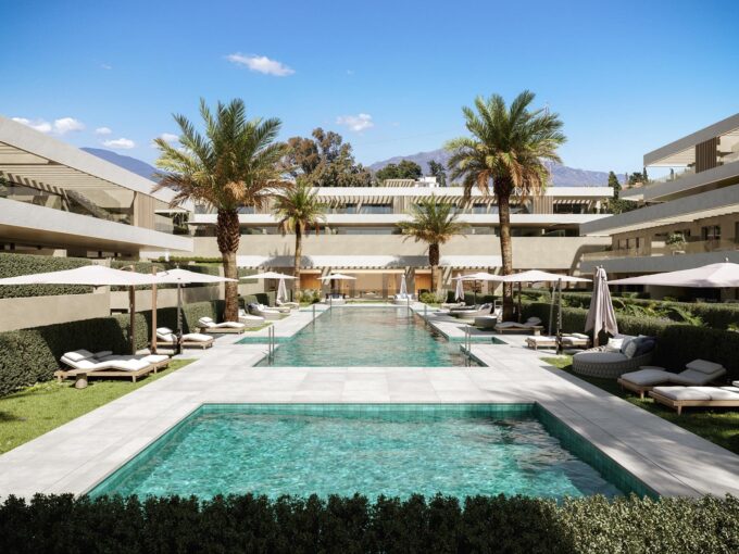 Swimming pools New Contemporary Apartment for Sale in Estepona, Marbella