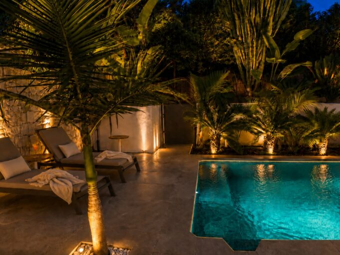 Night pool terrace from Designer Villa for sale in Nueva Andalucía, Marbella, Spain