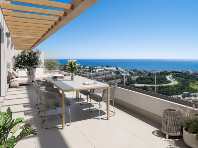 Terrace view from New Apartment sfor Sale in Mijas, Marbella, Costa del Sol