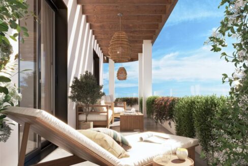 Terracce view New Apartment for Sale in Las Lagunas de Mijas. Costa del Sol