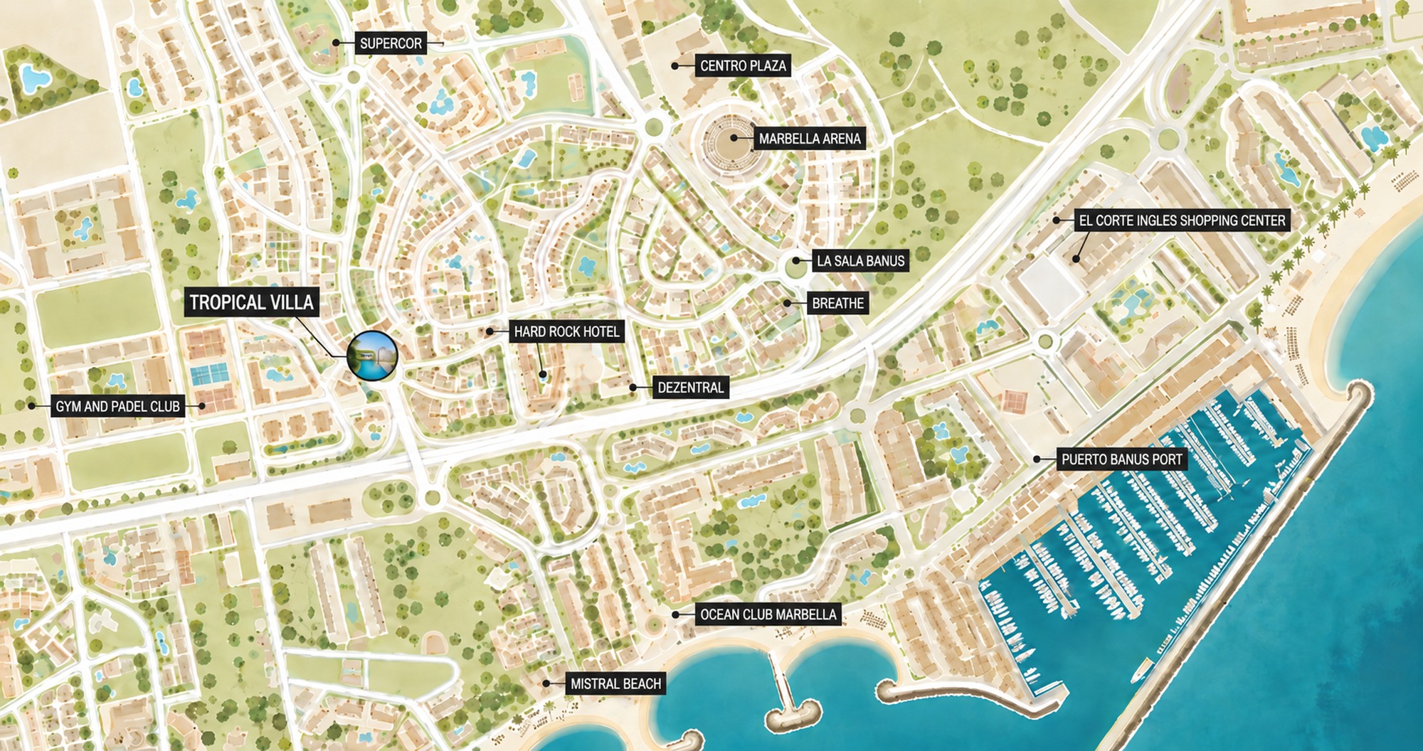 Location map Tropical Villa for Sale in Nueva Andalucia