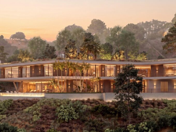 Evening view Contemporary Luxury Villa with Panoramic Sea Views in Monte Mayor for Sale